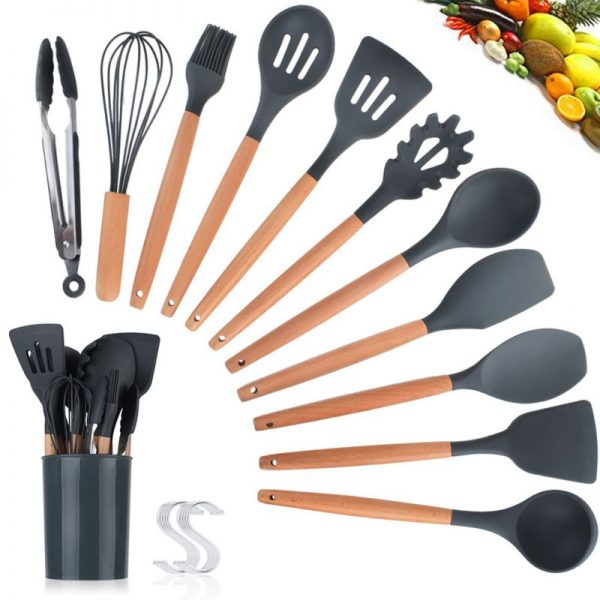 11PCS Silicone Kitchenware Non-stick Cookware Cooking Tool Spatula Ladle Egg Beaters Shovel Spoon Soup Kitchen Utensils Set