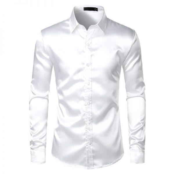 Men's Black Satin Luxury 2021 Silk Smooth Men Tuxedo Slim Fit Wedding Party Prom Casual Shirt Chemise Homme