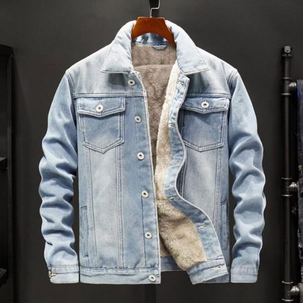 2020 Winter New Thick Warm Fashion Boutique Solid Color Men's Casual Denim Jacket Male Wool Denim Coat Large