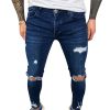 Laamei Trendy Men Skinny Jeans Biker Destroyed Frayed Fit Denim Ripped Denim Pants Side Stripe Pencil Pants Hip Streetwear