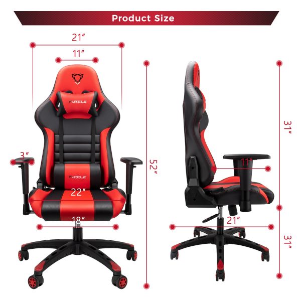 Furgle Gaming Office Chairs 180 Degree Reclining Computer Chair Comfortable Executive Computer Seating Racer Recliner PU Leather