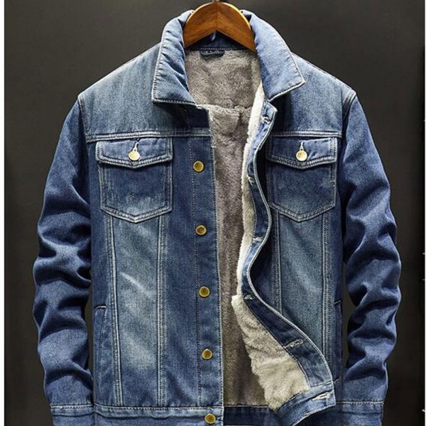 2020 Winter New Thick Warm Fashion Boutique Solid Color Men's Casual Denim Jacket Male Wool Denim Coat Large