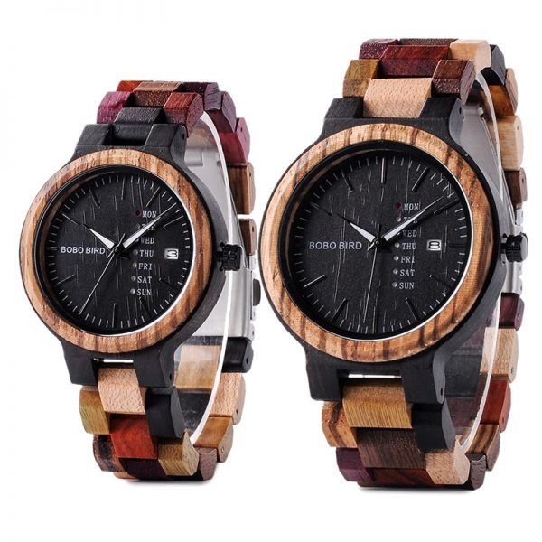 BOBO BIRD Wood Watch Men Women Quartz Week Date Couple Timepiece Colorful Wooden Band logo Customize Wholesale Dropship