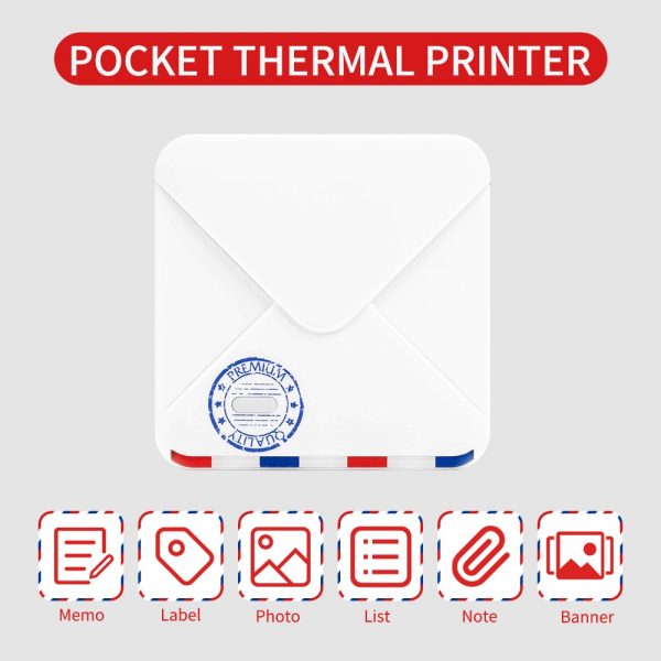 Portable Thermal Printer BT Wireless Pocket Printer 300dpi Support 15-53mm Paper Width Multiple Langulage Print Use with APP